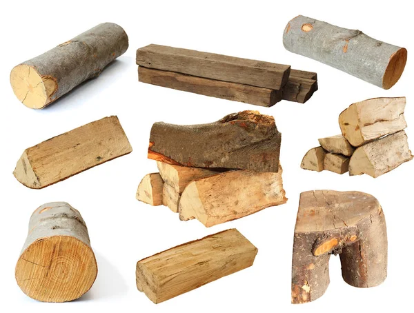 Pieces of fire wood over white — Stock Photo, Image