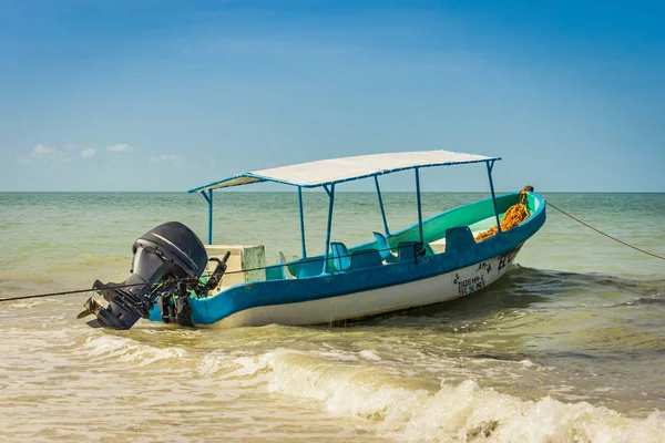 Člun Pro Výlety Přírody Turistů Pláži Celestun Yucatan Mexiko — Stock fotografie
