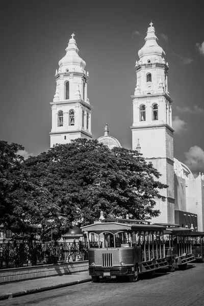 Imagem Preto Branco Catedral Campeche México — Fotografia de Stock