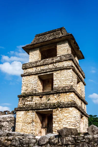 Ruïnes Een Blauwe Hemel Archeologische Site Van Palenque Chiapas Mexico — Stockfoto