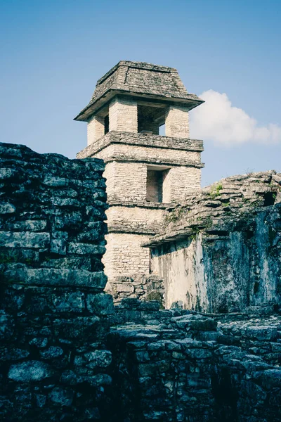 Palenque Arkeolojik Sit Chiapas Meksika Kalesi Nde Kademeli Renkli Görüntü — Stok fotoğraf