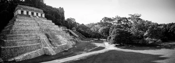 Imagem Preto Branco Das Ruínas Sítio Arqueológico Palenque Chiapas México — Fotografia de Stock