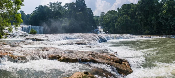 Panoramik Agua Azul Şelaleler Chiapas Meksika — Stok fotoğraf