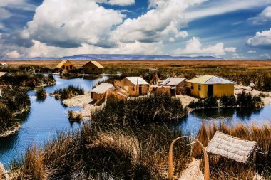 Titicaca gölü, Peru Uros Island'da Köyü