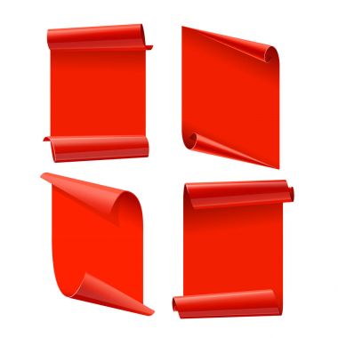 Şeritler ayarlayın. Gerçekçi kırmızı parlak kağıt şerit