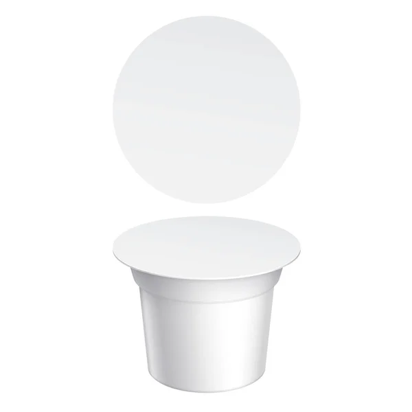 Реалістичний білий пластиковий контейнер для йогурту , — стоковий вектор