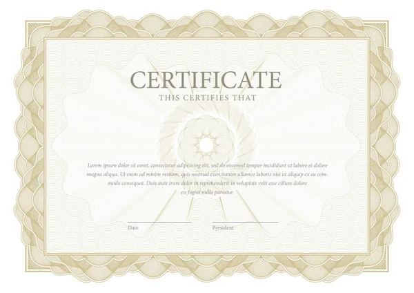 Certificaat. Sjabloon diploma valuta grens. — Stockvector