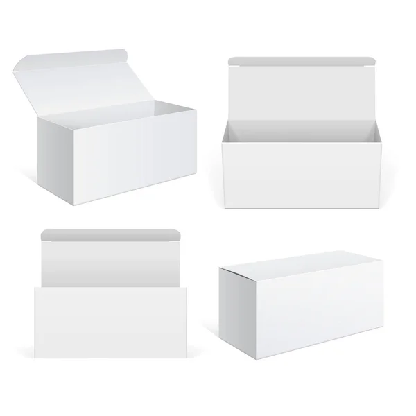 Realista paquete blanco caja de cartón conjunto — Vector de stock