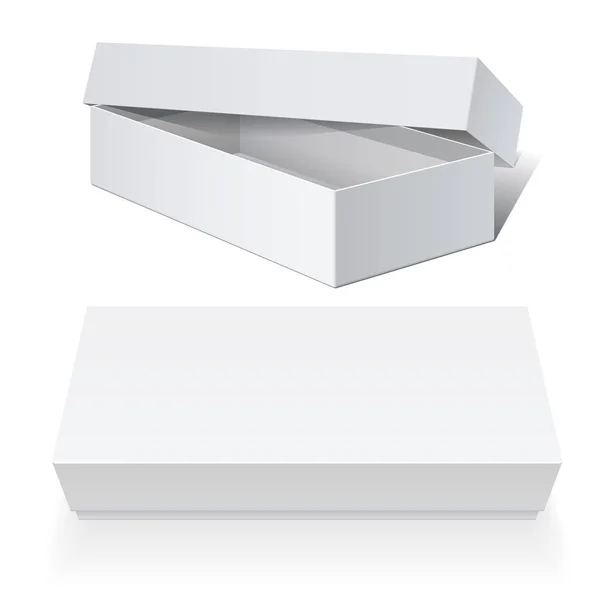 Realista paquete blanco caja de cartón conjunto — Archivo Imágenes Vectoriales