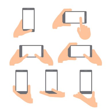 el bir akıllı telefon dikey ve yatay pozisyonda tutar.