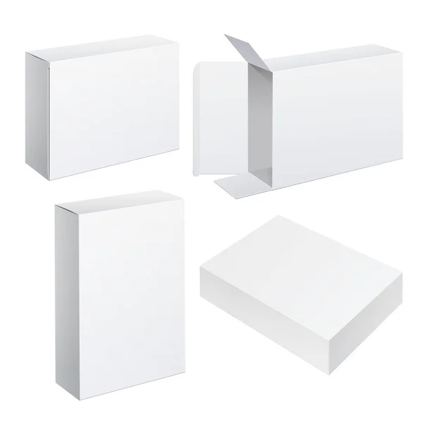 Реалистичный набор белых пакетов картонных коробок — стоковый вектор