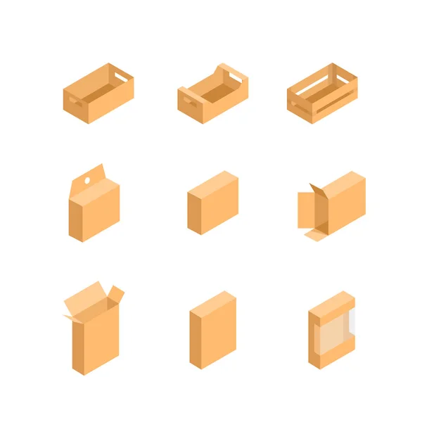 Caja de embalaje. Imágenes de conjuntos isométricos — Archivo Imágenes Vectoriales