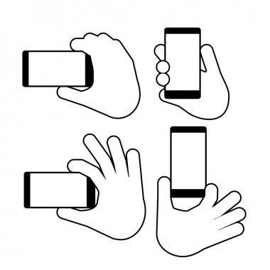 el bir akıllı telefon dikey ve yatay pozisyonda tutar.