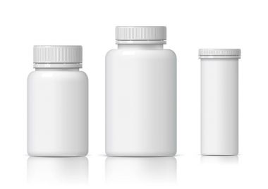 Serin gerçekçi beyaz plastik şişe seti.