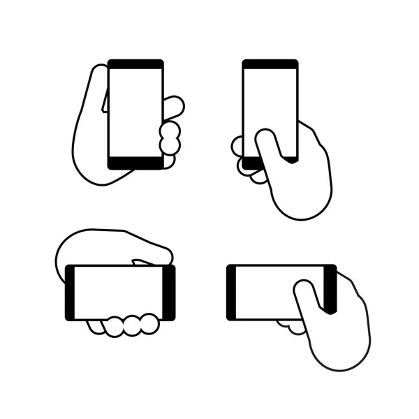 Handen håller en smart telefon i vertikala och horisontella position — Stock vektor