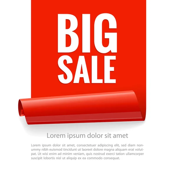 Sale banner. Realistic Red Glossy paper ribbon — Stock Vector