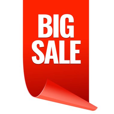 Satışı büyük başlığı. Gerçekçi kırmızı parlak kağıt şerit