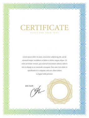 Sertifika. Şablon diploması para birimi kenarlık.