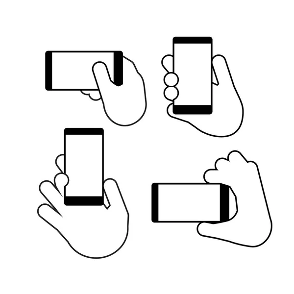 Sostiene un teléfono inteligente en posición vertical y horizontal — Archivo Imágenes Vectoriales