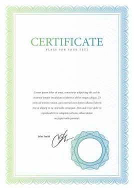Sertifika. Şablon diploması para birimi kenarlık.