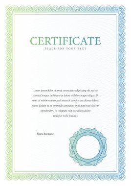 Sertifika. Şablon diploması para birimi sınır. Ödülü arka plan hediye çeki. Vektör çizim.