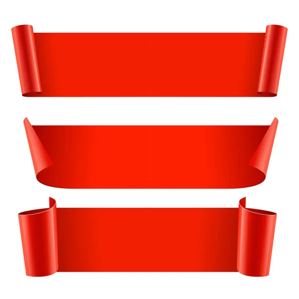 Linten instellen. Realistische rood glanzend papier lint — Stockvector
