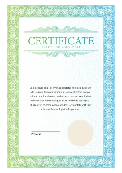 Certificato. Modello diploma valuta confine . — Vettoriale Stock