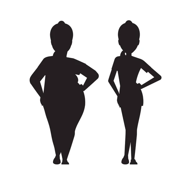 Silhouette. stages weight loss before and after. — Stock Vector