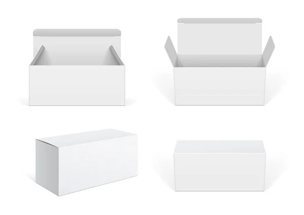 Ρεαλιστική σύνολο λευκό πακέτο κουτί από χαρτόνι — Διανυσματικό Αρχείο