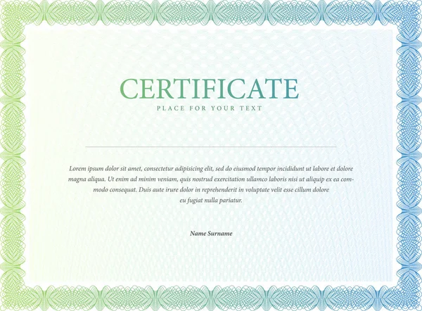 Certificaat. Sjabloon diploma valuta grens. — Stockvector