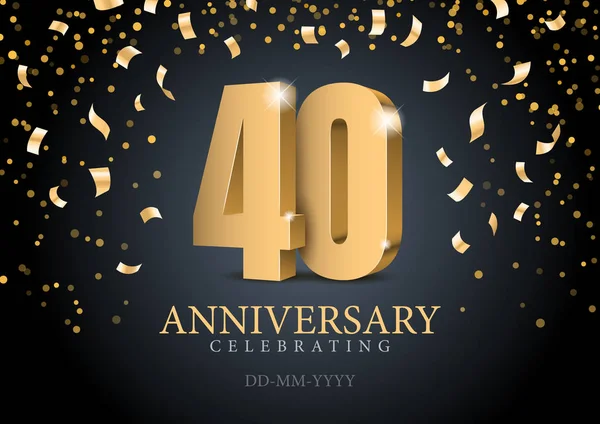 Anniversary 40. gold 3d numbers. — Stock Vector