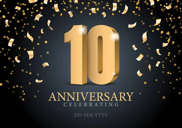 Anniversary 10. gold 3d numbers. — Stock Vector