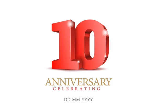 Anniversary 10. Red 3d numbers. — Stock Vector
