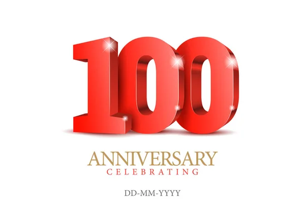 Anniversario 100. numeri rossi 3d . — Vettoriale Stock