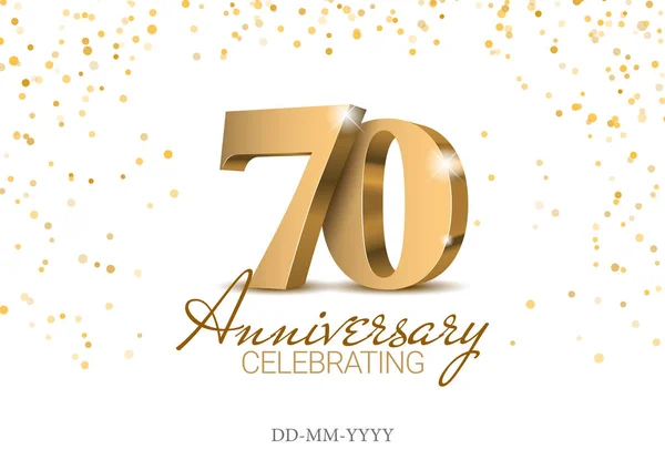 Anniversario 70. oro numeri 3d . — Vettoriale Stock