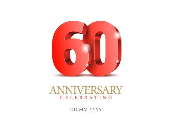 Aniversario 60. números rojos 3d . — Vector de stock