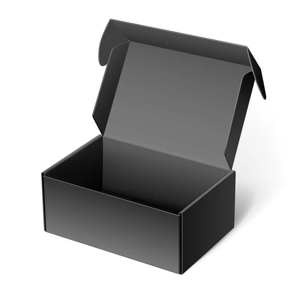 Realistische zwarte open verpakking doos. — Stockvector