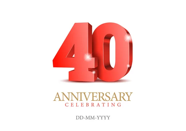 Anniversary 40. red 3d numbers. — Stock Vector