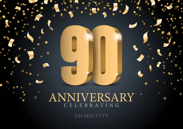Aniversario 90. oro 3d números . — Vector de stock