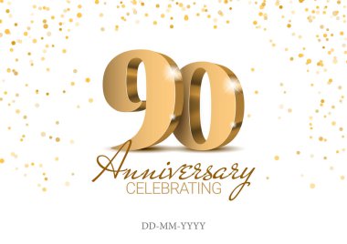 Yıldönümü 90. Altın 3d numaraları. Poster şablonu için kutlayan 10th yıldönümü olay parti. Vektör çizim