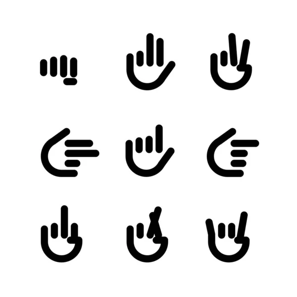 Handgebaren Lijn Pictogrammen Instellen Vlakke Stijl Vector Icons Embleem Symbool — Stockvector