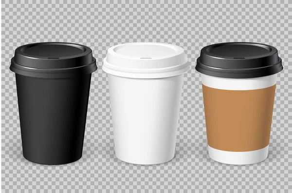 Taza Papel Desechable Realista Para Varias Bebidas Calientes Café Capuchino — Vector de stock