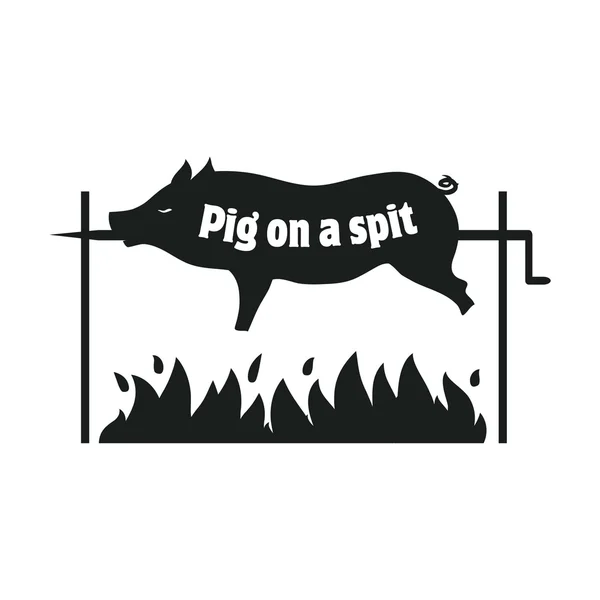 Schwein vom Grill. Schwein am Spieß. Schweinebraten. Schweinefleisch grillen. Symbol. — Stockvektor