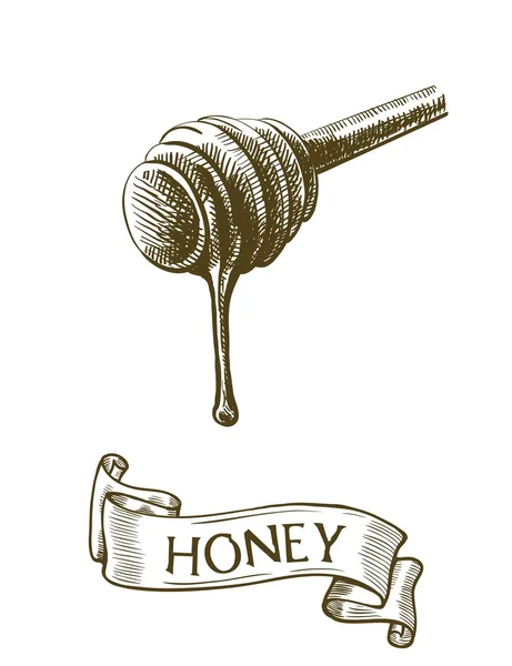 Dipper stick with dripping honey — ストックベクタ