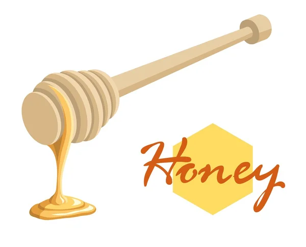 Dipper stick with dripping honey — ストックベクタ