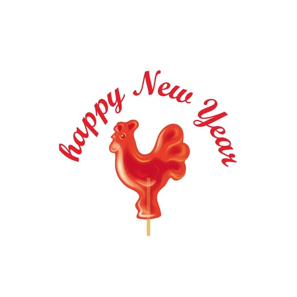 New year 2017. Rooster in shape of lollipop on stick — Stock Vector