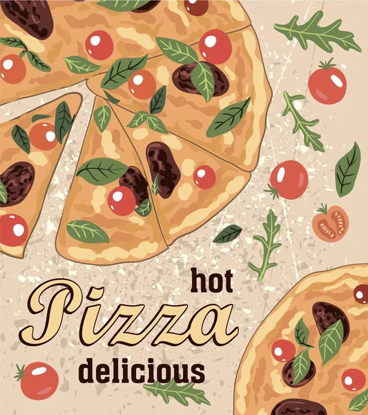 Hete heerlijke Italiaanse pizza en ingrediënten — Stockvector