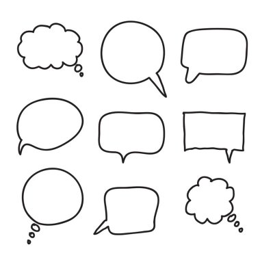 düz siyah konuşma balonları. çizilmiş simgeler el