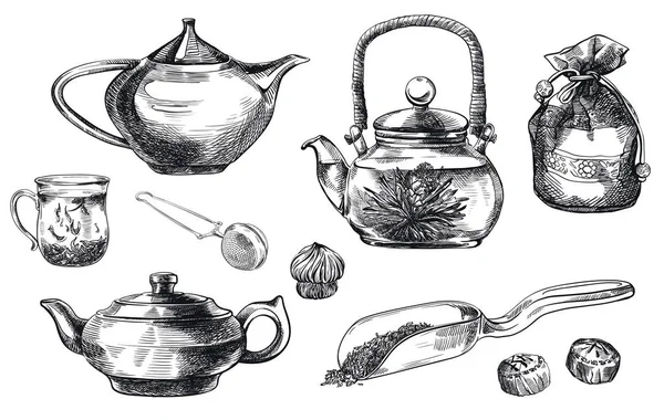 Çay pu-erh. vektör çizimleri kümesi — Stok Vektör