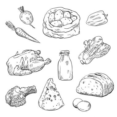 doğal ürünler. çizimler kümesi